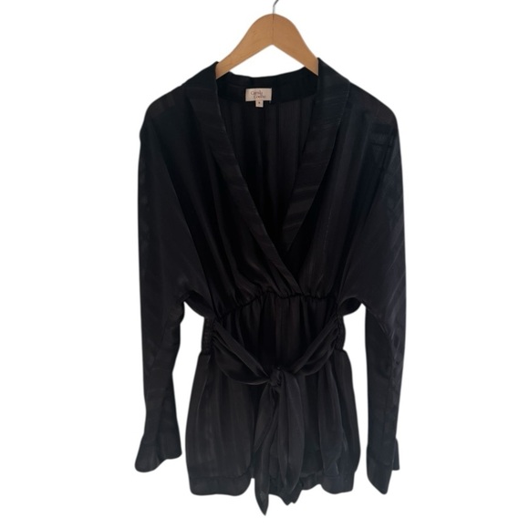 Camila Coelho Amelia Romper Black Stripe Shimmer Shorts Long Sleeve Revolve SZ S - Picture 7 of 10